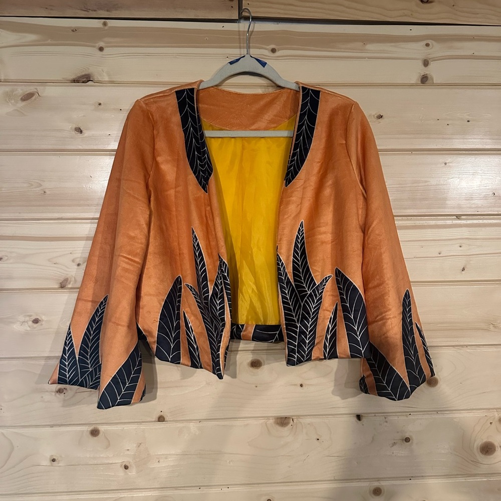 Orange and Black Leaf Pattern Women's Jacket